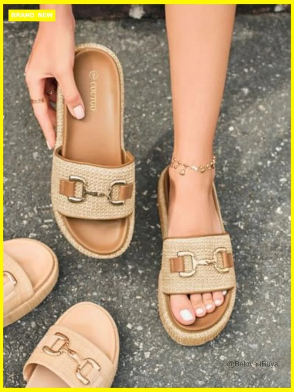 Women's Platform Sandals Raffia Espadrilles Slip On Open Toe Beach